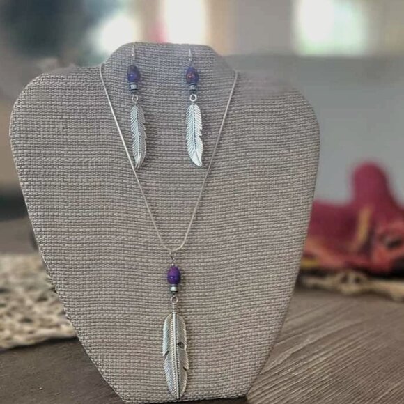 Jewelry - Feather Silver Pewter Pendant Stainless Steel Chain Necklace 20" Feathers Set